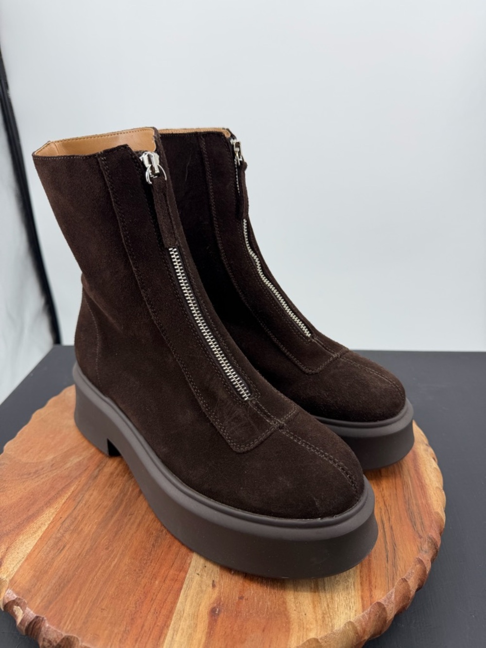 Steve Madden Jones Chocolate Brown Suede platform boots sz‎ 9 zipper front